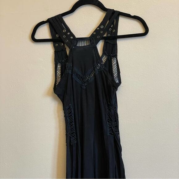 Mur Mur M black tunic top tassel cut outs Punk Goth Goblincore - Picture 6 of 7